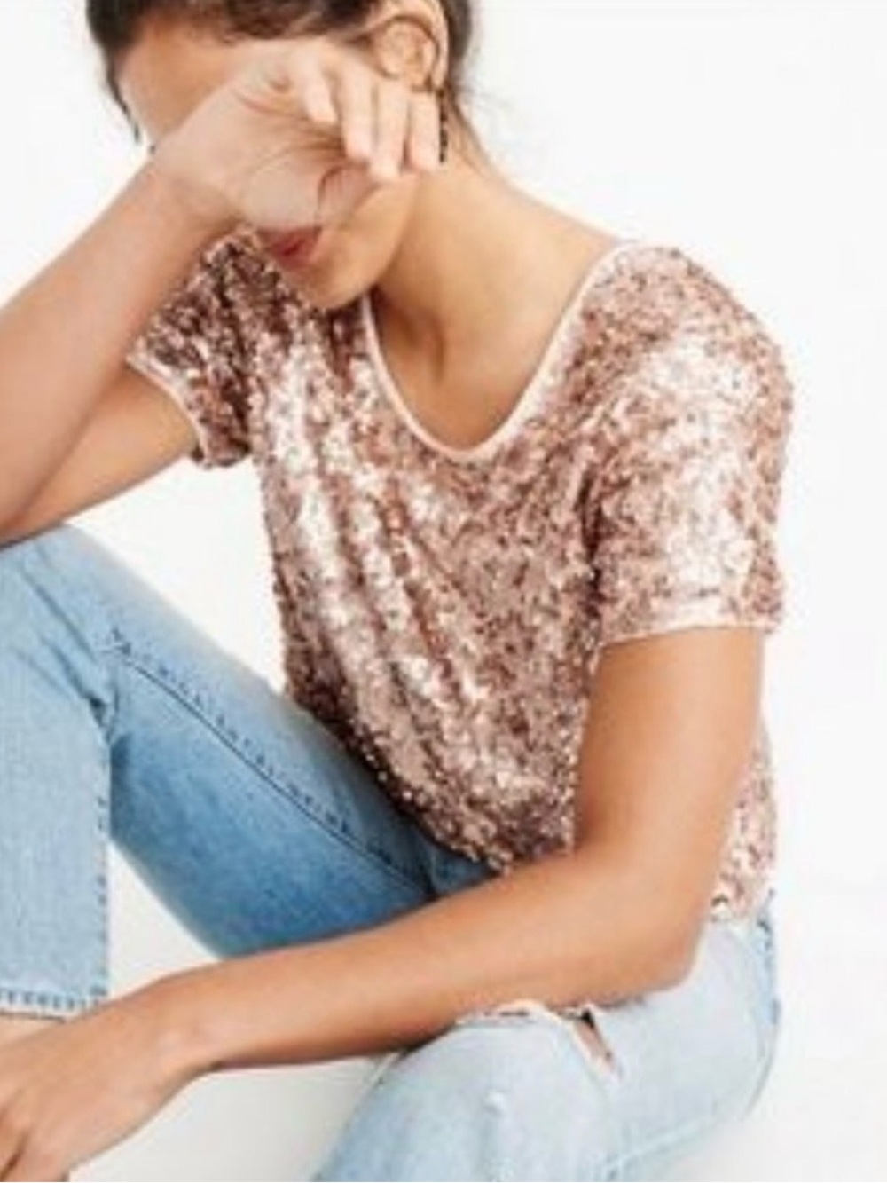 Abercrombie & Fitch Rose Gold Sequin Party Top Sz S Tie Back Boxy Cut Lined